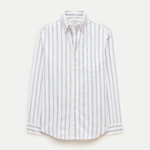 White/Blue/Gray Striped Oxford Shirt — Men's Cotton Button-Down