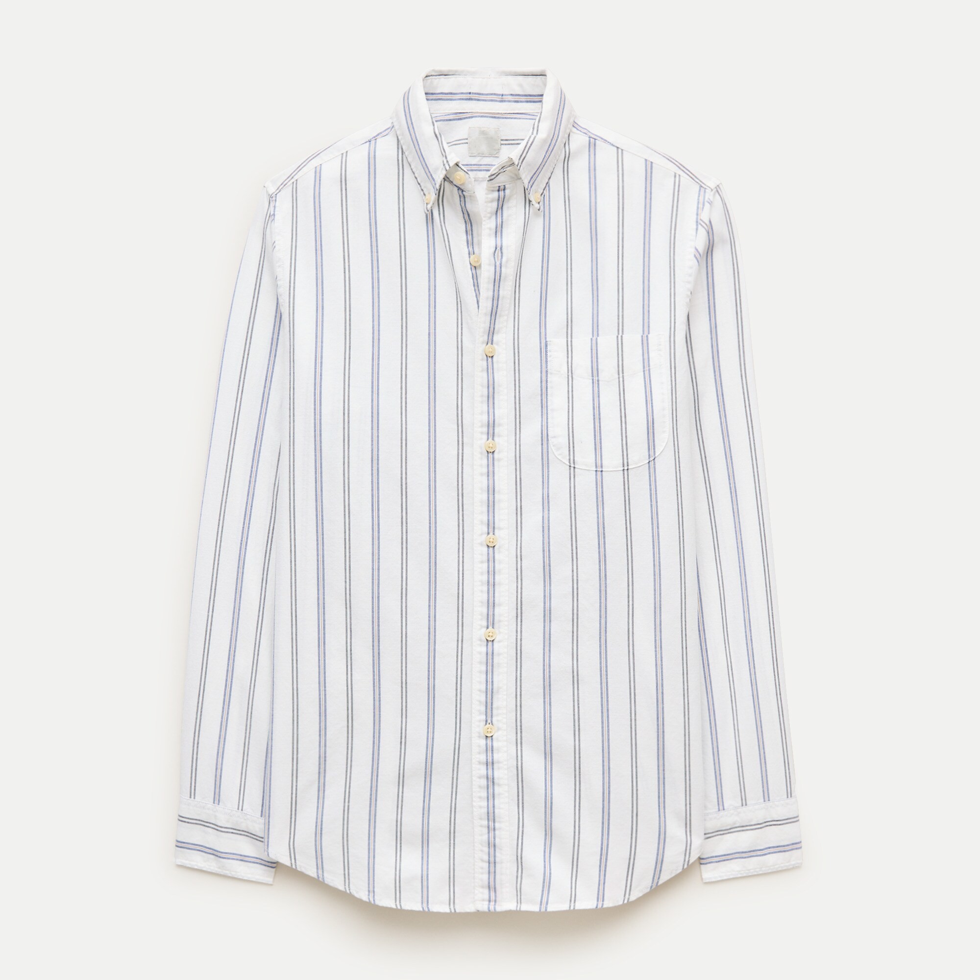 White/Blue/Gray Striped Oxford Shirt — Men's Cotton Button-Down