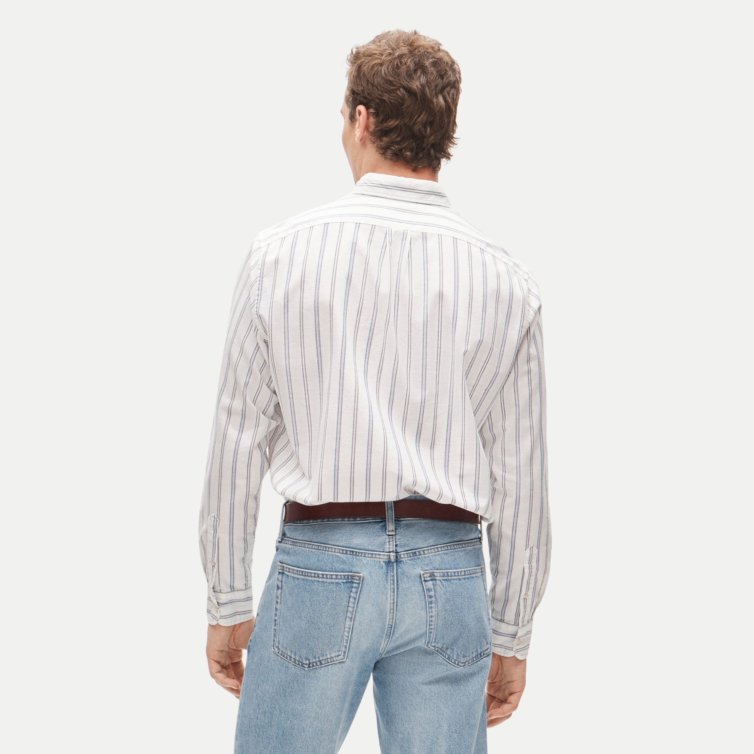 White/Blue/Gray Striped Oxford Shirt — Men's Cotton Button-Down - Image 3