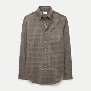 Brown/Olive Checked Cotton Shirt — Men's Button-Down Long-Sleeve
