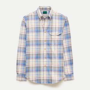 Blue/Natural/Gray Plaid Cotton Shirt — Men's Lightweight Button-Down