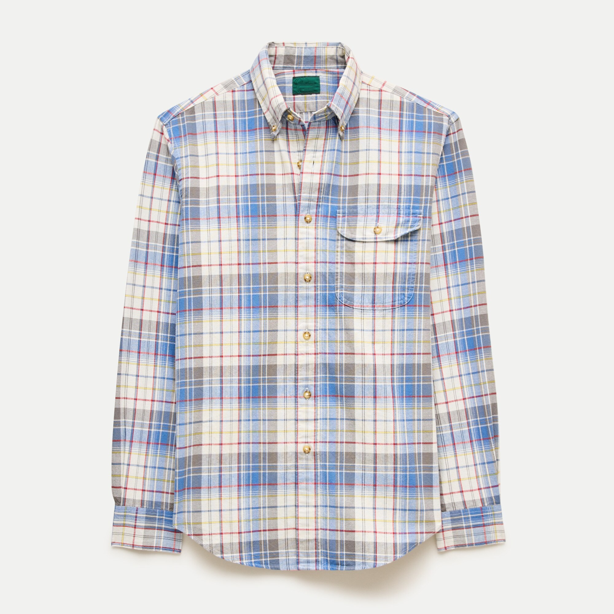 Blue/Natural/Gray Plaid Cotton Shirt — Men's Lightweight Button-Down