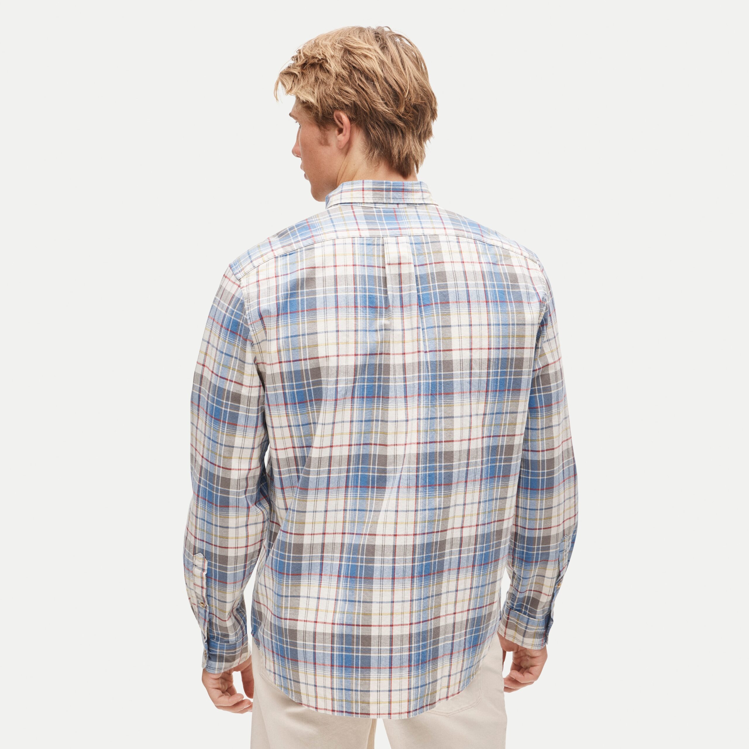 Blue/Natural/Gray Plaid Cotton Shirt — Men's Lightweight Button-Down - Image 3