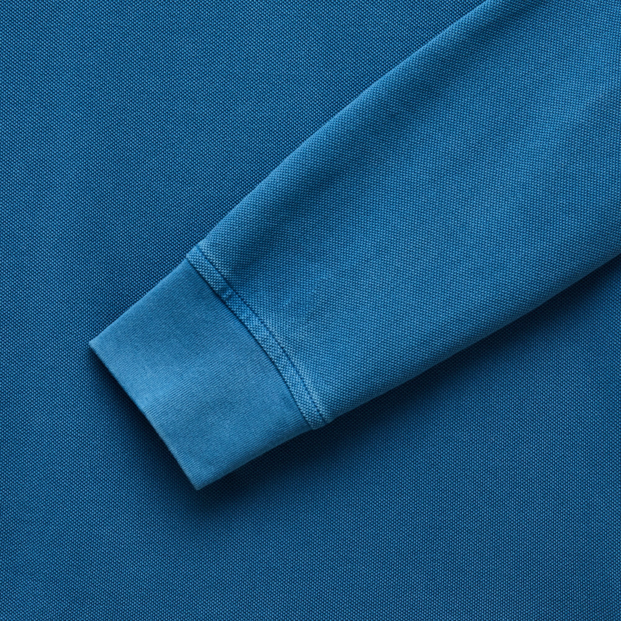 Dusky Blue Piqué Polo Shirt — Men's Long-Sleeve Washed Cotton Knit - Image 4