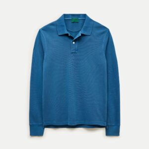 Dusky Blue Piqué Polo Shirt — Men's Long-Sleeve Washed Cotton Knit