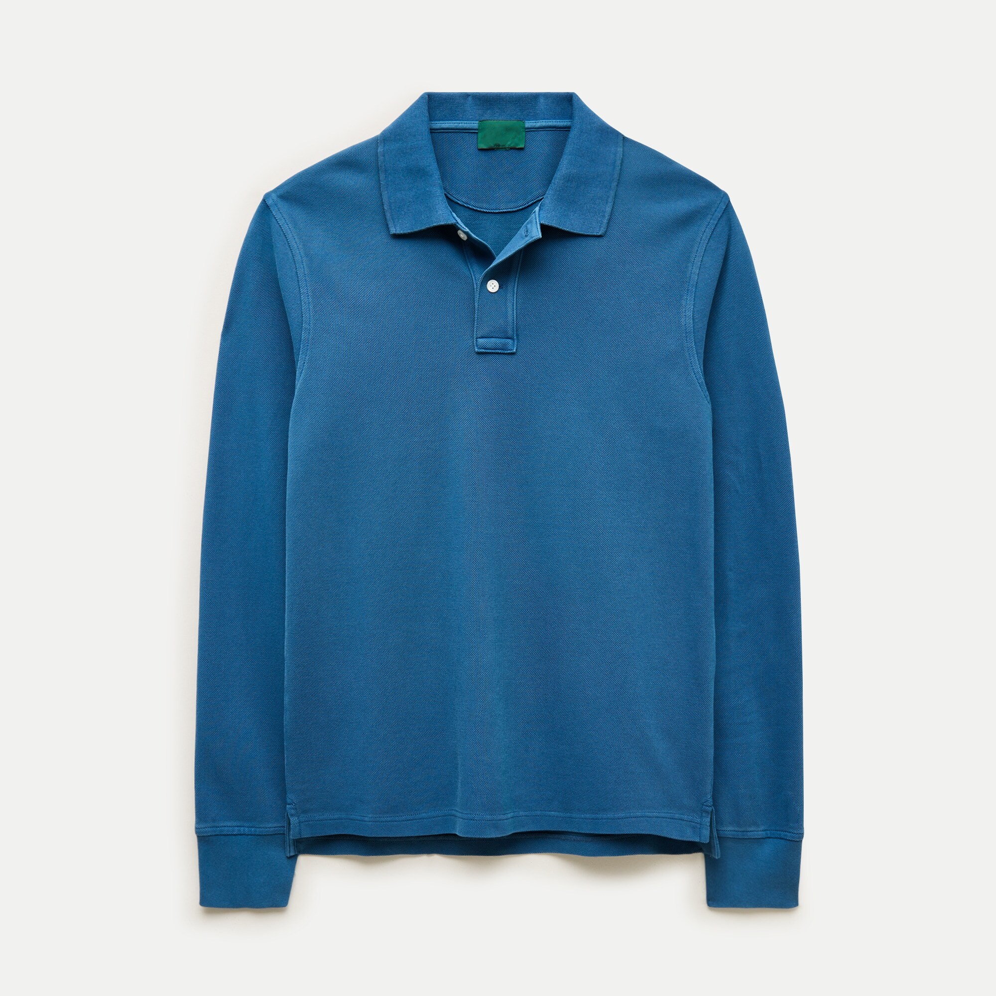 Dusky Blue Piqué Polo Shirt — Men's Long-Sleeve Washed Cotton Knit