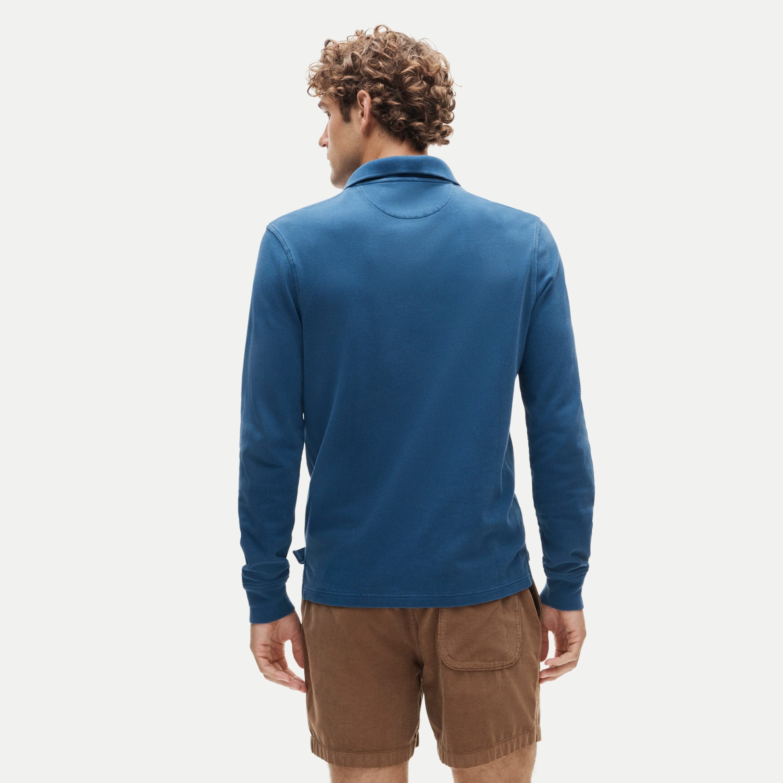 Dusky Blue Piqué Polo Shirt — Men's Long-Sleeve Washed Cotton Knit - Image 3