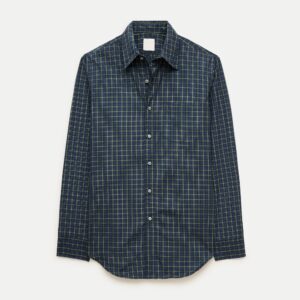 Navy/Green Checked Poplin Shirt — Men's Point-Collar Long-Sleeve