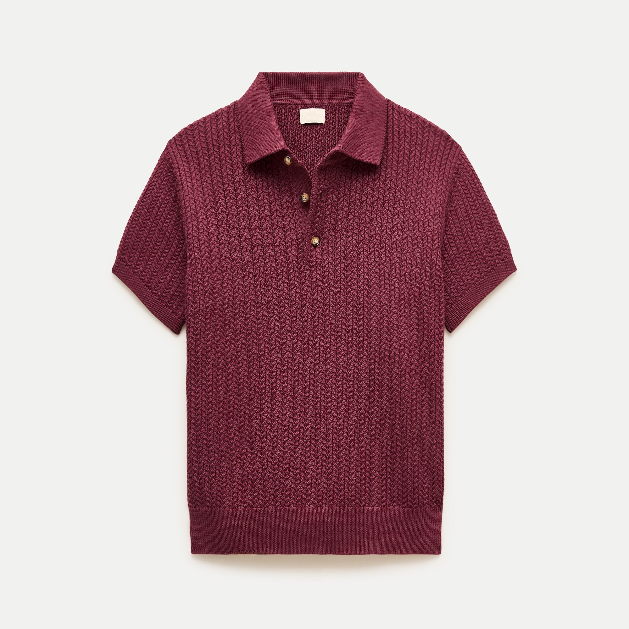 Burgundy Cable-Knit Sweater-Polo — Men's Short-Sleeve Cotton Top