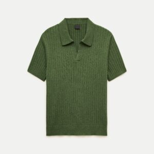 Heather Olive Ribbed Sweater-Polo — Men's Short-Sleeve Open Collar
